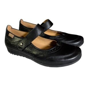 Pikolinos Mary Jane Shoes Womens Size US 8 EU 39 Hook & Loop Black Leather Y2K